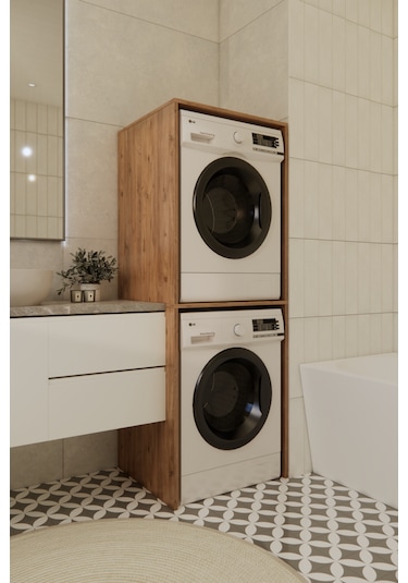 Odaco Premium Çkmd-02 %100 Mdf Çamaşır Ve Kurutma Makinası Dolabı Safir Meşe