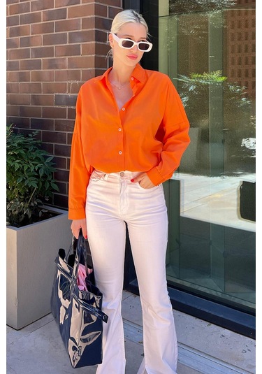 Madmext Mad Girls Turuncu Oversize Gömlek Mg1369-turuncu Turuncu