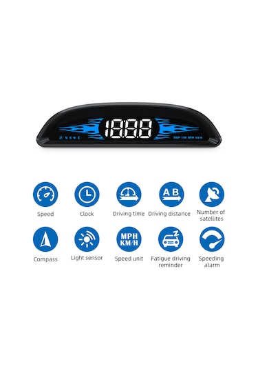 Maiyame Araç Hud Göstergesi G2: Gps+beidou Çift Mod, Hız/saat/yön/istasyon, Hız Ve Yorgunluk Alarmı, Otomatik Parlaklık, Km/mil Dönüşümü