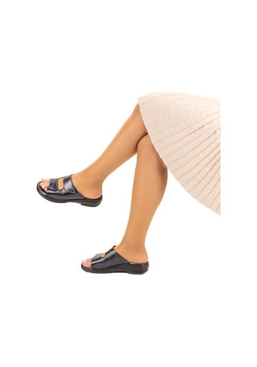 Mix Brand Kadın Hakiki Deri Değişebilen Tabanlıklı Anatomik Terlik Lacivert