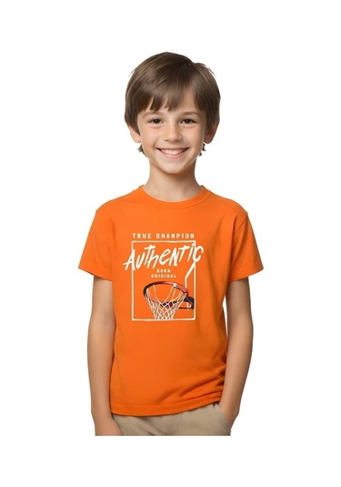 Fyk Kids Unisex Çocuk Düz Kısa Kollu T-shirt Turuncu