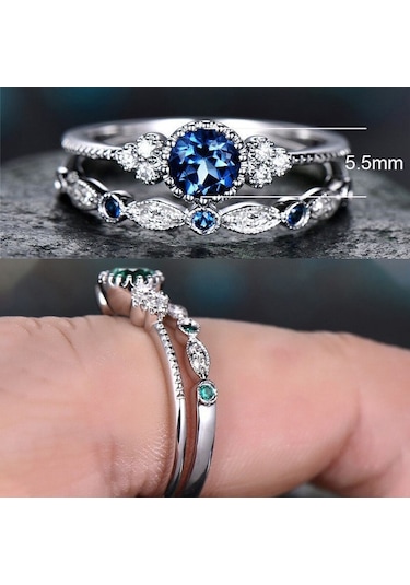 2 Pcs/set Women Fashion Zircon Gemstone Ring 7 Pink Çok Renkli