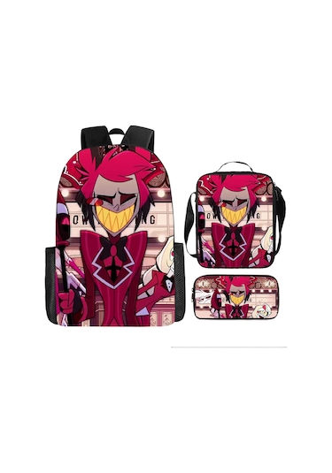 Öğrenci Sırt Çantası Karikatür Sırt Çantası Üç Parçalı Sırt Çantası Omuz Çantası Kalem Kutusu Çanta, 42x29x16cm Çanta 42x29x16cm Siyah