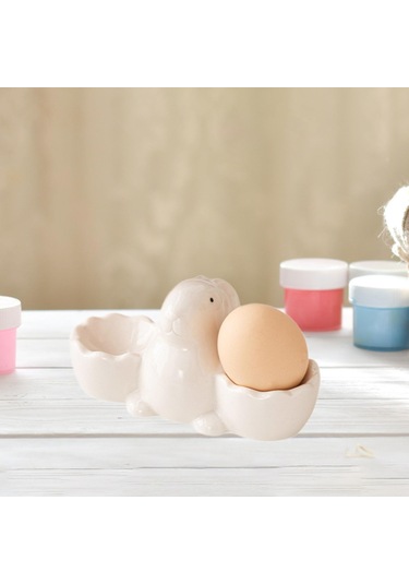 Suntek Seramik Yumurta Kupası Masa Tepsisi Ev Dekoru Beyaz