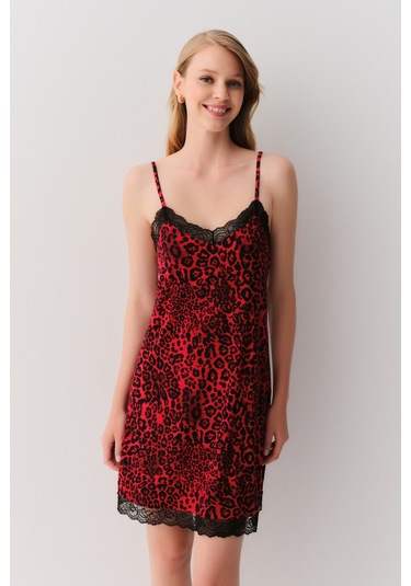 Suwen Splendid Gecelik Sh2623361395 Kırmızı Desenli