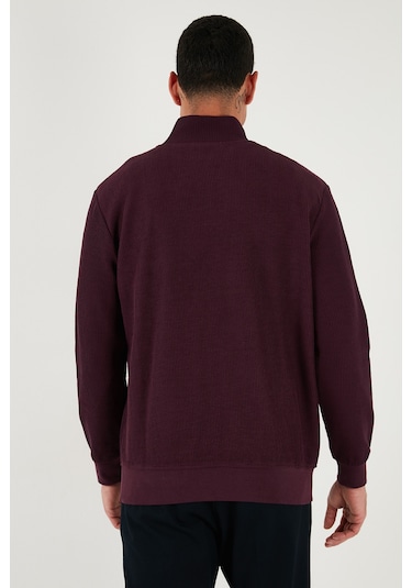 Buratti Pamuklu Regular Fit Yarım Fermuarlı Dik Yaka Erkek Sweat 5905716 Vişne