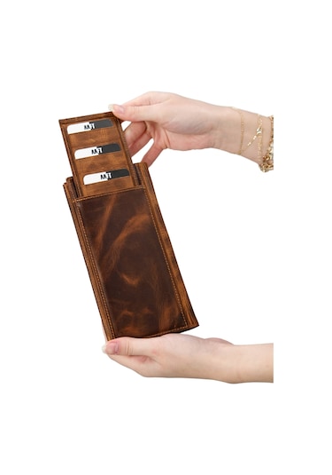 Mft Leather Hakiki Deri Kartlıklı Unisex Cüzdan Lilyum 7286 Crazy Taba