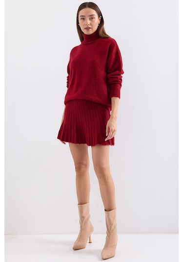 15891 Kazak Etek Triko İkili Takım - Kırmızı Kırmızı