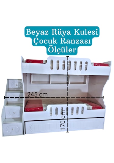 Mdf Beyaz Rüya Kulesi Çocuk Ranzası