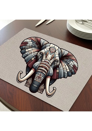 Fil Bereket Tasarımlı Amerikan Servis, Tabak Altlığı & Şık Masa Dekoru, Ev Hediyesi, 2 Adet Krem