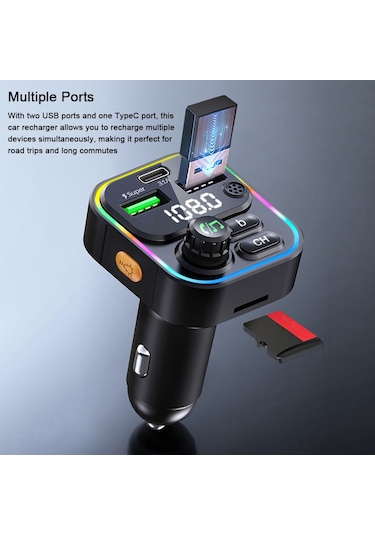 Suofeng Araç Usb Şarj Cihazı - Bluetooth Fm Mp3 Çalar, Hızlı Şarj Ve Çoklu Bağlantı Portları