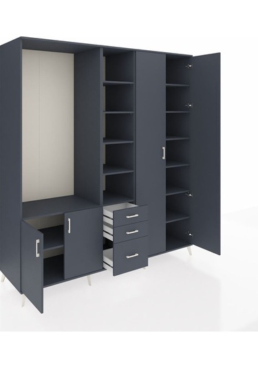 Kronos Dolap 13 Raflı 3 Çekmeceli 4 Kapaklı 220x59x243 Antrasit-antrasit/antrasit Antrasıt/antrasıt