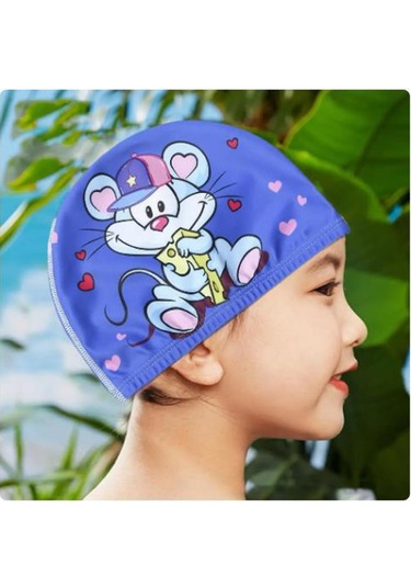 Çocuklar İçin Mavi Mick Deniz Havuz Bonesi, Likralı Bez Bone Yüzü Mavi