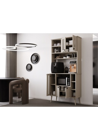 Kahve Köşesi 90 Cm %100 Mdf Panjur Kapak Çok Amaçlı Dolap Kumtaşı