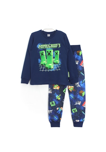 3D Minecraft Baskılı Erkek Çocuk Pijama Takımı Lacivert