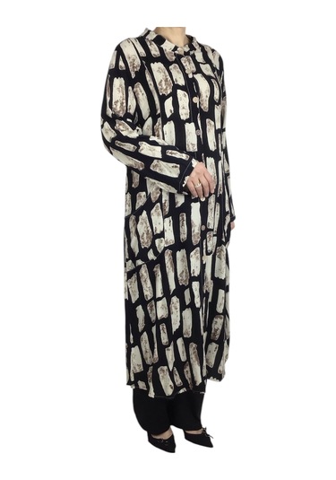 Kadın Önden Düğmeli Cepli Uzun Tunik Gömlek Siyah