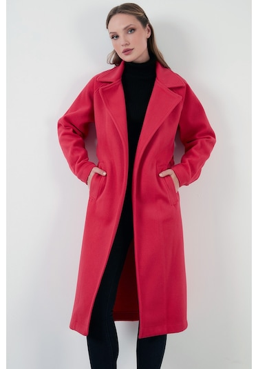 Lela Oversize Kemerli Cepli Kışlık Bayan Kaban 42190454 Fuşya