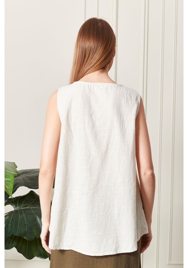 Keten Şık Farklı Tarz Nevin Bluz - Modern Ve Zarif Tasarım Beyaz