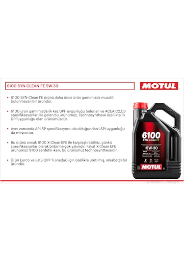 Motul 6100 Syn-Clean Fe 5W-30 % 100 Sentetik Motor Yağı 4 L
