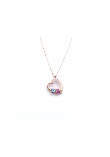 Ferizz Zirkon Taşlı Rose Kalp Şekilli Gümüş Kolye Gk-307