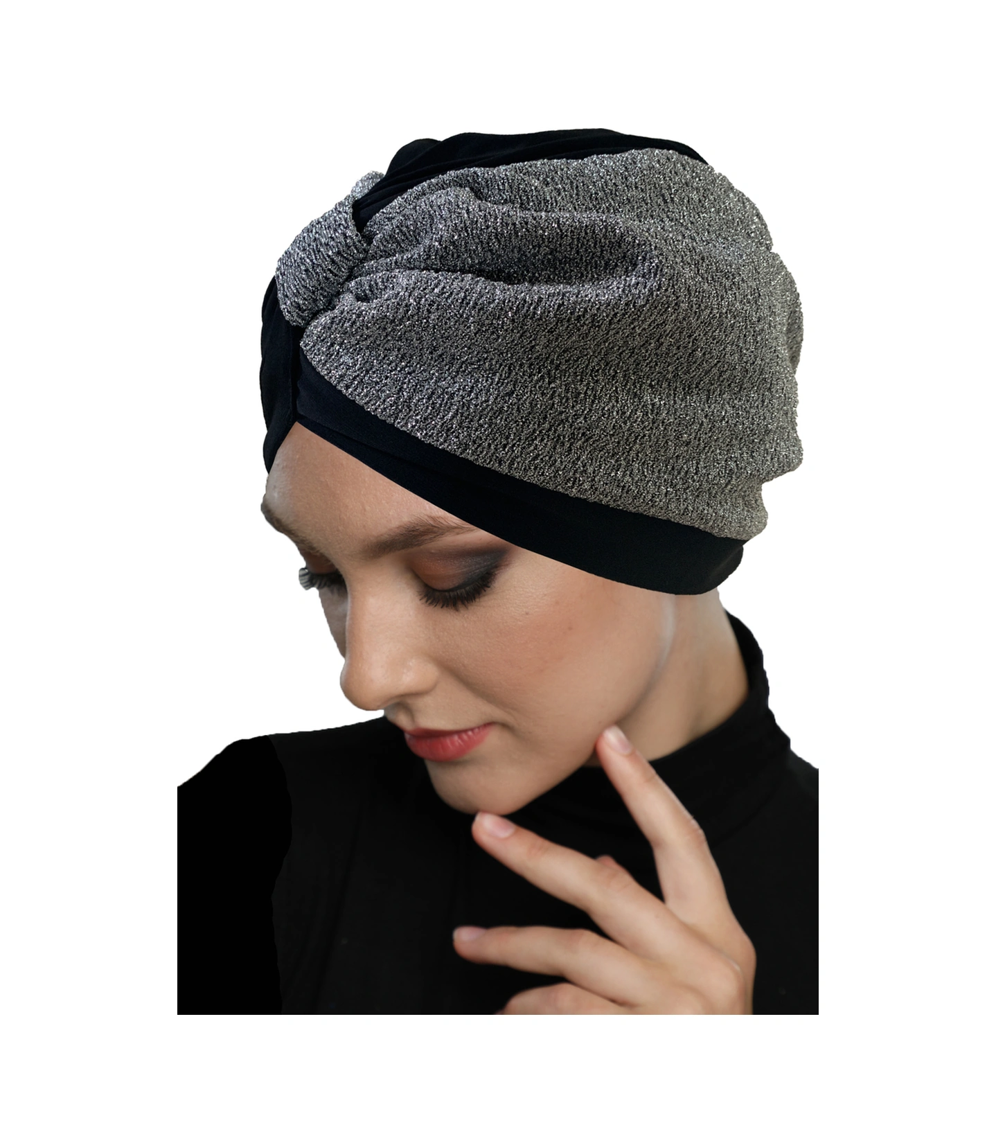 Özel Tasarım Siyah Gri Astarlı Hazır Türban Tesettür Abiye Bone Siyah-gri2