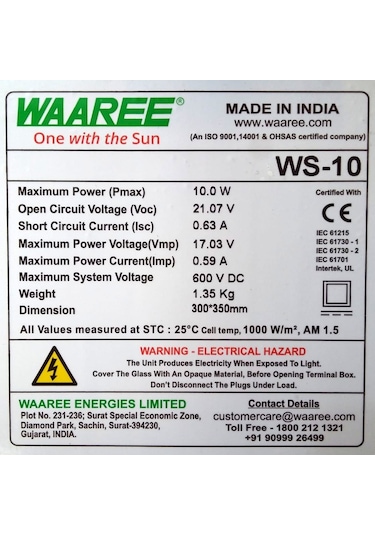 Ithal 10 Watt Güneş Paneli