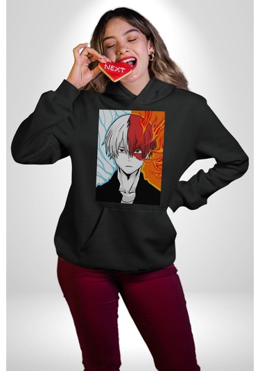 My Hero Academia Boku Anime Kadın Erkek Siyah Kapüşonlu Sweatshirt Hoodie Siyah