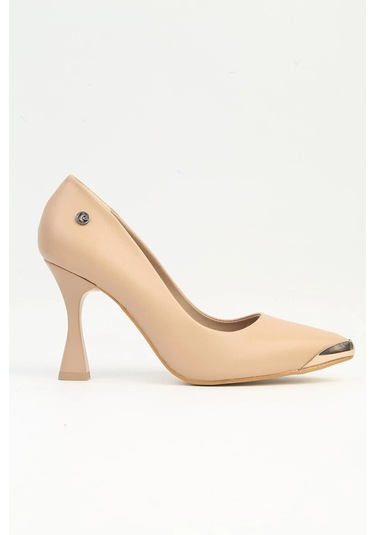 Bej İnce Topuklu Kadın Abiye Ayakkabı Pc-54223 Z Bej