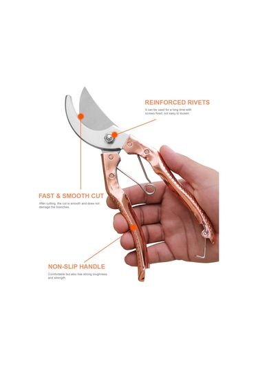 Youmex Gümüş Çelik Bahçe Budama Makası - 35mm Kalın Dal Kesici, Ergonomik Anti-skayma Kolu, Yarı Eğik Bıçaklı, Güven Kilitli, Çok Amaçlı Altın