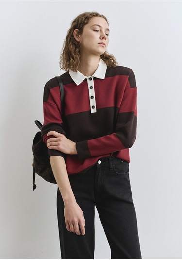 Mavi - Blok Renkli Bordo Triko Polo 1710708-90695 Bordo