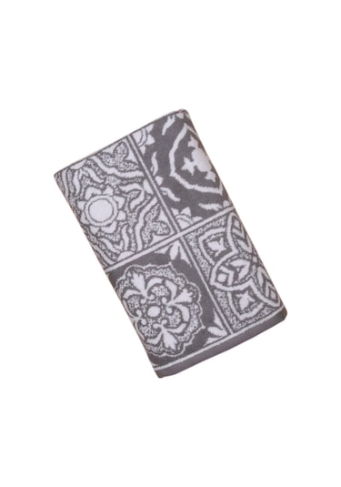 Baveno Pamuk Jakarlı 100X150 Banyo Havlusu-Gri-Krem