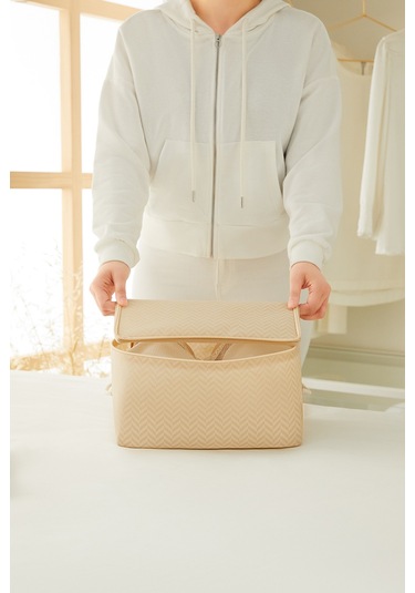 Ocean Home Textile 3'lü Küçük Boy Bej Balıksırtı Hurç Set 30 x 22 x 18 cm