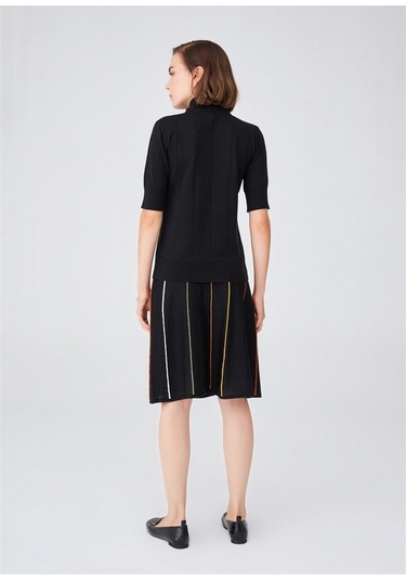 Peraluna Balıkçı Yaka Kısa Kollu Basic Kadın Triko Bluz Siyah-Siyah