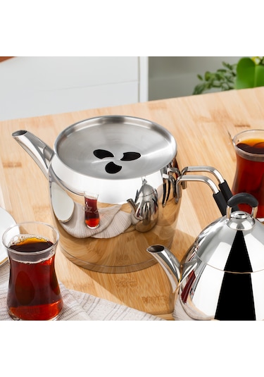 Özlife 1021 4 Parça Aile Boy Silikon Saplı Çelik Çaydanlık Takımı Gümüş
