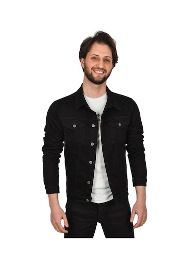 Deepsea Erkek Siyah Likralı Düğmeli Kot Mont 2201005 Siyah