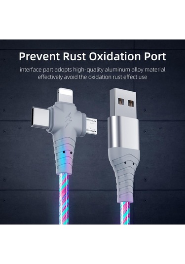 Jms  Vaorlo 3 In 1 Parlayan Şarj Kablosu 2.1a Hızlı Şarj Akışı Aydınlık Aydınlatma Usb Kablosu Samsung İos Uyumlu Xiaomi Huawei