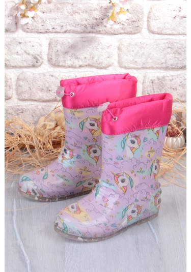 Fort 7061 Pembe Uniko Figürlü İçi Peluşlu Su Geçirmez Kız Çocuk Kar Yağmur Çizmesi Pembe