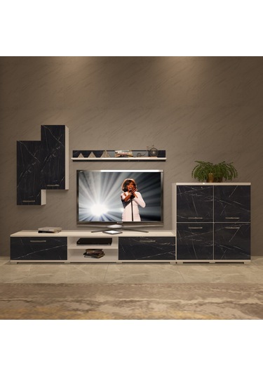 Decoraktiv Eko 6 Mdf Dvd Tv Ünitesi Tv Sehpası Beyaz - Siyah Mermer