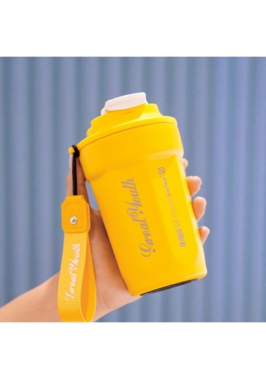 316 Paslanmaz Çelik Kahve Fincanı Kız Yüksek Değerli Su Bardağı Erkek Termos Bardağı Taşınabilir Yeni Sevimli Çift Bardak Sarı