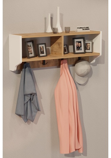 Portmanto Duvar Askısı Modern Askılık Vestiyer - Beyaz & A.çam Diğer