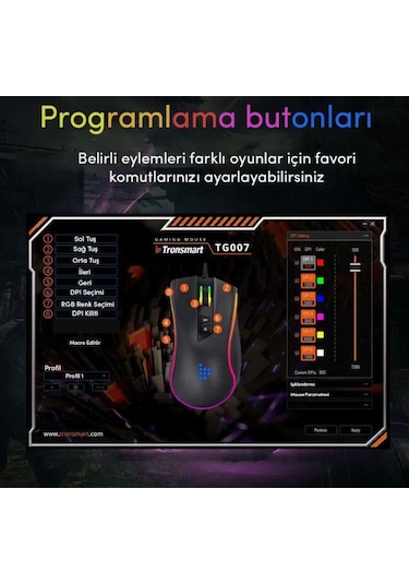Tronsmart TG007 Makrolu 7200 DPI RGB Oyuncu Mouse