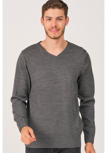 V0002 Dewberry Erkek V Yaka Kazak-füme Füme