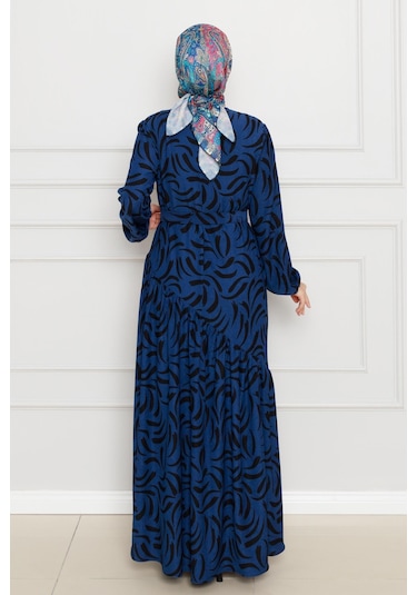 Beli Kuşaklı Çapraz Fırfırlı Lale Elbise-saks Mavi-4464 Saks Mavi