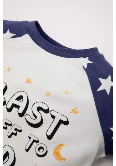 DeFacto Erkek Bebek Pijama Takımı Yıldız Desenli Uzun Kollu Penye Üst Beli Lastikli Uzun Alt D6809A5NSPR160 Mor