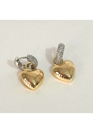 Balon Kalpli Zirkon Gold-silver Küpe Gold