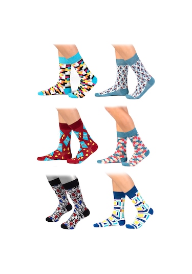 6'lı Organik Pamuklu Dikişsiz Erkek Çok Renkli Desenli Çorap (448387586) Turuncu