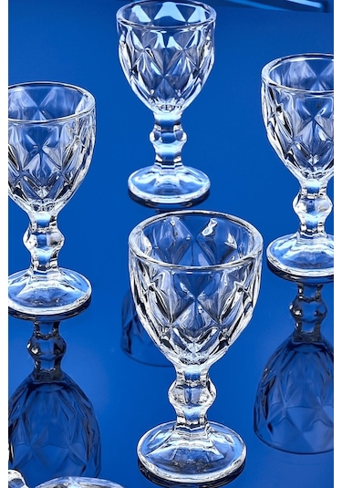 6'lı Cam Kahve Yanı Su Bardağı Seti,elmas Kesim Ayaklı Bardak Kristal Şeffaf