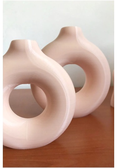 Halka Bohem Vazo 2'li Dekoratif Donut Vase Bej