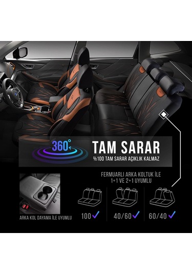 Panda Pars Serisi Deri Oto Koltuk Kılıfı - Siyah - Taba