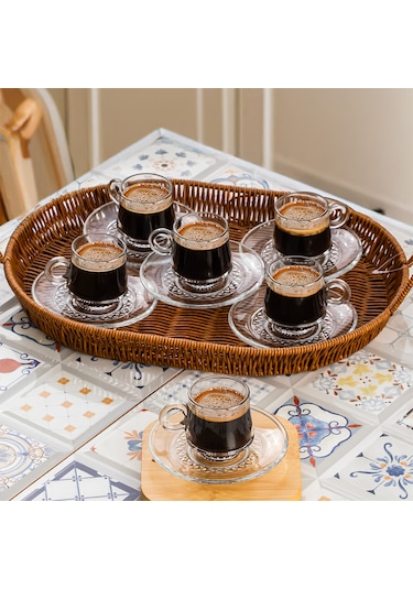 Porsima Lale 12 Parça Cam Türk Kahve Fincan Takımı 85 Ml Şeffaf